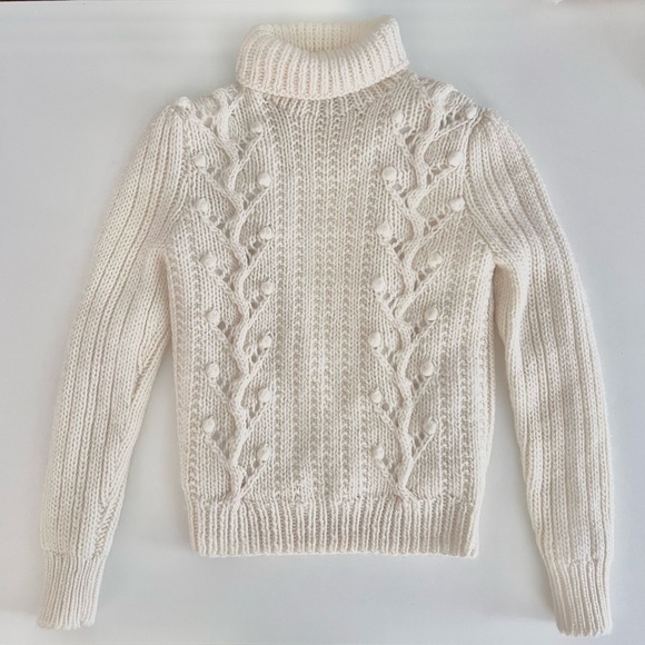 1970’s Chunky turtleneck Sweater Claudine Irish style pullover ivory fully lined - Picture 5 of 14